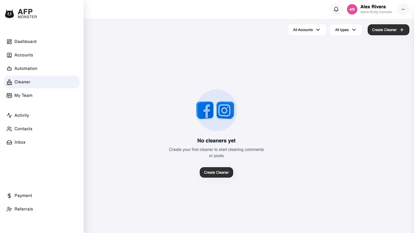 A cleaner job in progress, showing the page it is running on, its progress, and the control to stop it