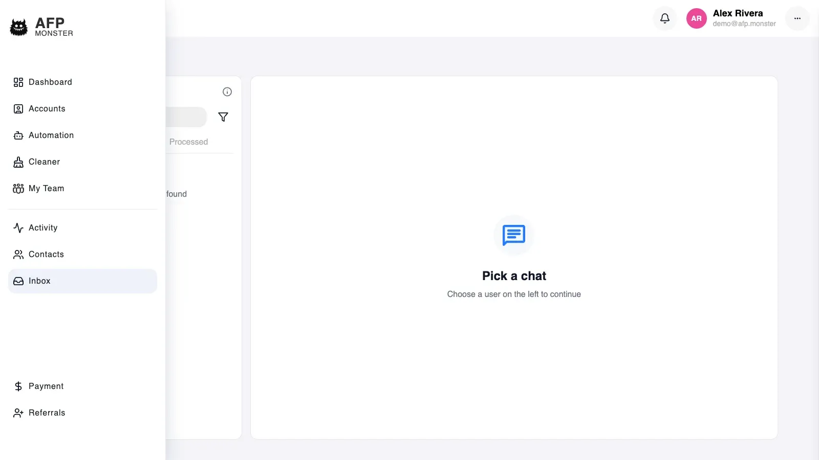 The inbox: the conversation list on the left and one open conversation on the right with its message history and the reply box