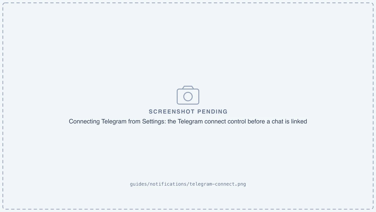 Connecting Telegram from Settings: the Telegram connect control before a chat is linked
